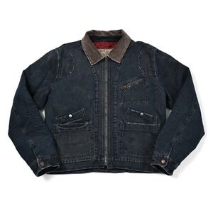 VTG Polo Ralph Lauren Distressed Denim Trucker Jacket Quilted Lined Snap Pockets